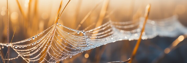 Wall Mural - Dewdrops on a Spiderweb in the Morning Sun