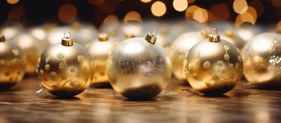 Poster - Christmas decorations including golden globes with space for copying images.
