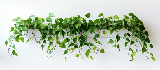 Fototapete - Ivy house plant hanging against white backdrop with copy space image.