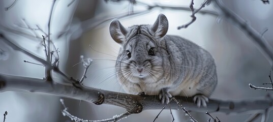 Wall Mural - A sleek chinchilla, its fur shimmering in soft grays