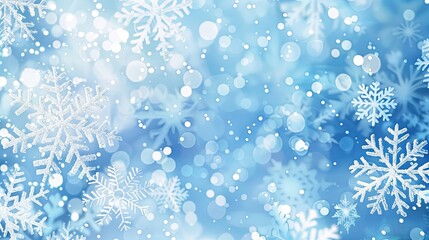 Wall Mural - Abstract winter background with snowflakes and bokeh lights. Christmas