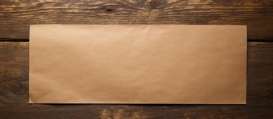 Poster - View from above of plain brown paper on a wooden surface with available copy space for adding text or images in a flat lay composition.