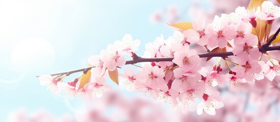 Poster - Spring cherry blossoms ideal for text overlay on copy space image.