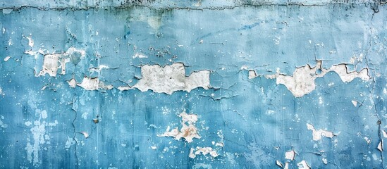 Poster - An aged blue wall showing cracks, chipped paint, and white spots, creating a vintage, grunge look for a copy space image.