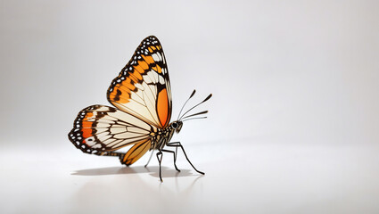 a white butterfly with black markings  against a plain white background.