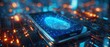 © Thanyaporn - A smartphone displaying a biometric fingerprint scanner being used for secure access. The image highlights the advanced technology ensuring personal data remains protected, set against a sleek,
