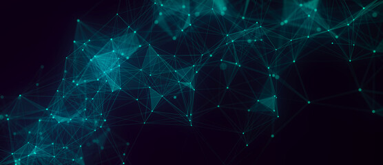 Network connection structure. Blue science background. Abstract digital background. Big data visualization. 3d rendering.