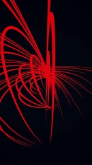 Aufkleber - Abstract red 3d lines creating spherical object spinning on a black background. Media. Contrasting spinning lined shape. Vertical video.
