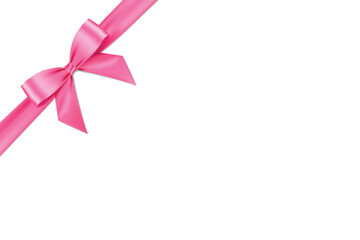 Wall Mural - Pink bow and ribbon realistic shiny satin with shadow place on corner of paper for decorate your gift card or website vector EPS10 isolated on white background.