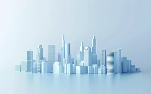 A digital city model rendered in 3D with a white background.