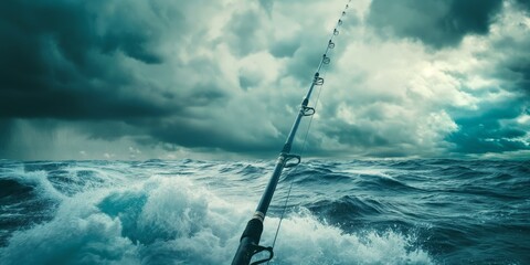 Wall Mural - Leisurely sportfishing under skies, a tranquil vacation pursuit with a deep-sea angler's dream catch.