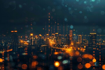 Poster - This abstract polygon pattern shows a smart city concept with lights, speed lines, and big data connectivity technology.