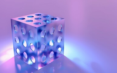 Poster - A glass cube with a bright light background, rendered in 3D.