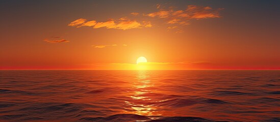 Wall Mural - Vivid sunset with a massive yellow sun sinking below the ocean, perfect for a copy space image.