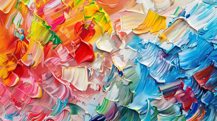 Poster - Abstract oil painting background with colorful brush strokes. Modern art work in the style of texture and palette knife canvas.



