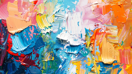 Fototapete - Abstract oil painting background with colorful brush strokes. Modern art work in the style of texture and palette knife canvas.


