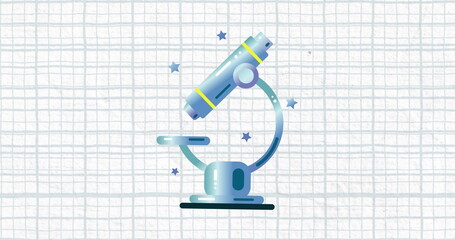 Poster - A digitally generated image of a microscope icon moving over a white background