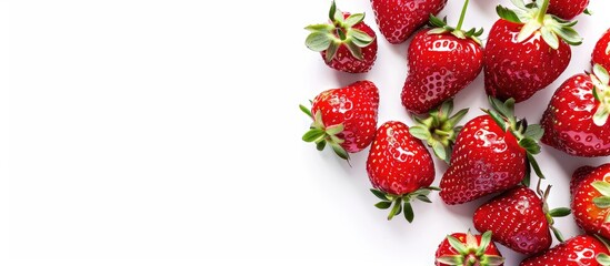 Poster - A bunch of fresh strawberries isolated on a white background, with space for text or images. image with copy space