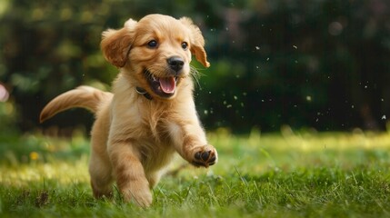 Poster - A playful puppy bounds through the grass, its joyful energy and wagging tail bringing smiles to everyone it meets.