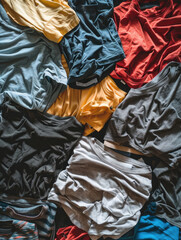 Wall Mural - A pile of clothes with a mix of colors and styles. Concept of disorganization and chaos, as the clothes are not neatly folded or arranged