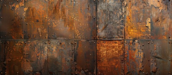 Wall Mural - a weathered iron metal background resembling a rusty metal wall is depicted in the copy space image.