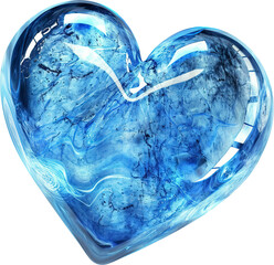 Wall Mural - Blue glass heart isolated on transparent background. PNG