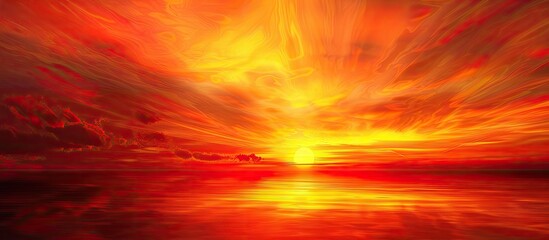 Wall Mural - A vibrant red and yellow sunset over the horizon with a copy space image.