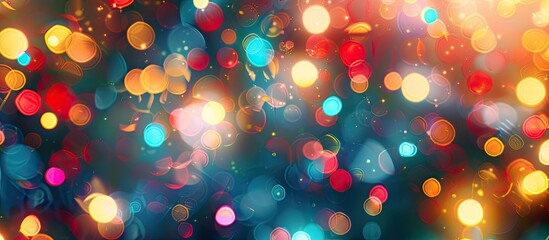 Poster - A vibrant image of blurred Christmas lights creating a bokeh effect with copy space image.