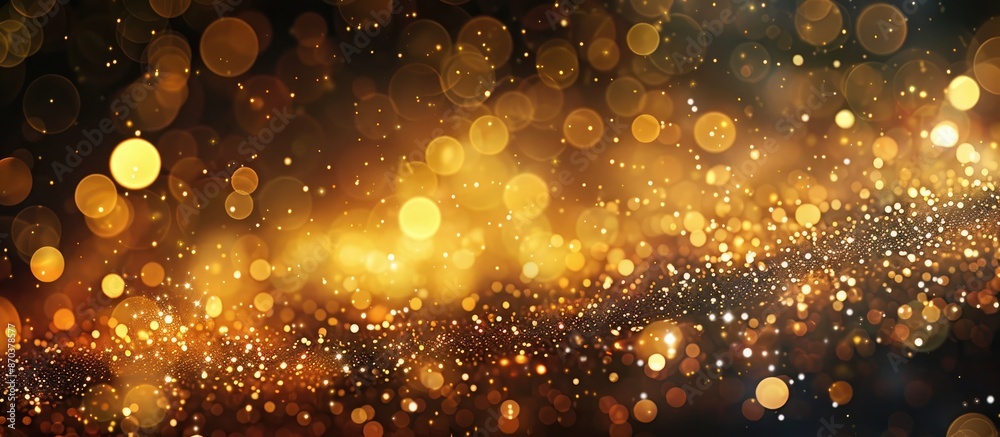 Festive golden bokeh background with sparkling glitter. Copy space ...