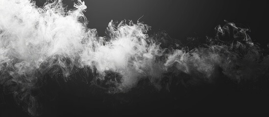 Poster - Abstract nature-themed overlay effect showcasing white smoke on a deep black background, featuring a blend of environmental elements like pollution, clouds, and various concepts, creating a ghostly