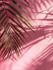 Wall Mural - a palm leaf casts a shadow on a pink wall