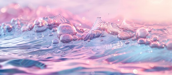 Poster - Abstract background of pink and blue water with waves, ripples, and bubbles, suitable as a copy space image.