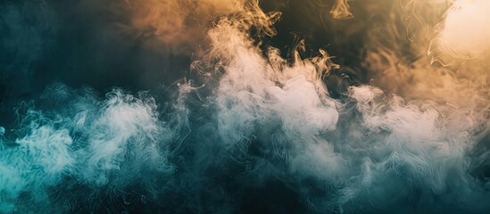 Poster - Atmospheric smoke effect over a dark background creating a foggy or steamy texture with copy space image.