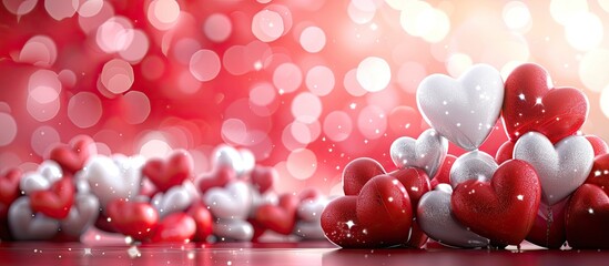Poster - A Valentine's Day-themed background featuring red and white hearts with space for text or other elements. image with copy space