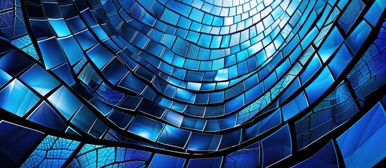 Poster - Blue abstract background with mosaic pattern design and black copy space image.