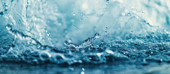 Poster - Close up macro image of a splashing blue water with copy space.