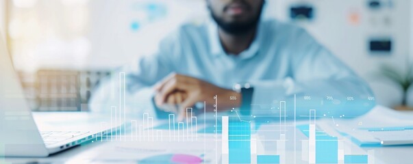 Poster - a magazine cover showcasing a confident financial consultant with charts and graphs, magazine photog