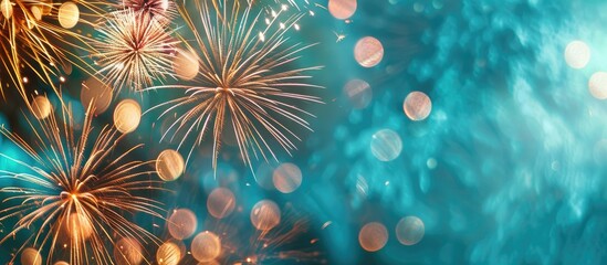 Poster - Beach fireworks display with room for copy space image.
