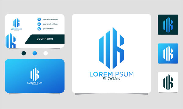 initial letter K abstract monogram with gradient colors, business card template