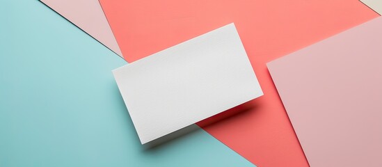 Aufkleber - A blank business card mockup on a colored background in a flat lay style with designated copy space image.