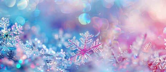 Poster - Colorful snowflakes form the backdrop with copy space image.