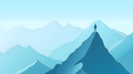Wall Mural -  a person standing at the peak of a mountain