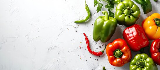 Poster - Organic green bell pepper on a white backdrop with copy space image.