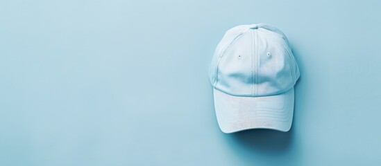 Aufkleber - Top view of a baseball cap placed on a light blue surface with space available for text in the image. copy space available