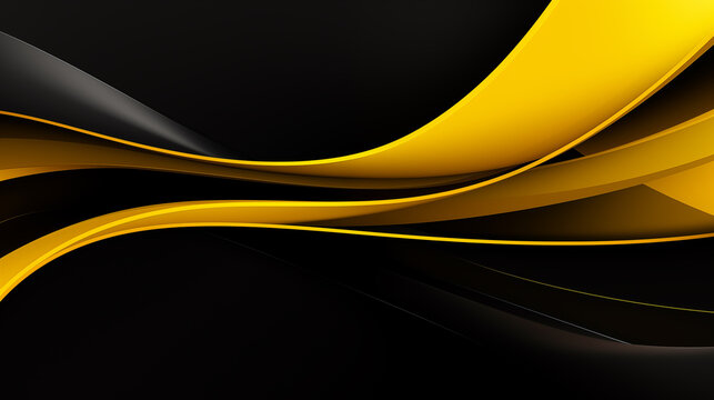 Abstract dark wavy background with streaks of yellow color. Elegant black modern architecture art. Textured back.