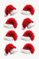 Sticker - A row of red and white Santa hats with white pom poms. The hats are all lined up next to each other