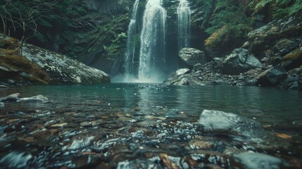 Poster - Adventurers seek out hidden waterfalls, eager to discover nature's hidden treasures off the beaten path.