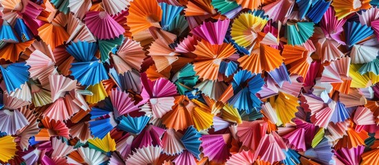 Poster - A colorful assortment of pencil shavings arranged neatly with ample copy space for text or images.