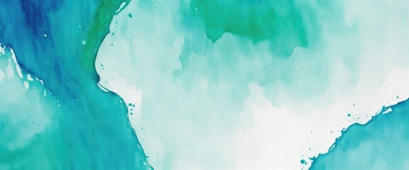 Wall Mural - Abstract watercolor paint background by teal color Cyan and green with liquid fluid texture for background