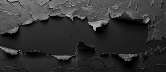 Poster - Black paper with a torn hole and rip on a transparent background, perfect for overlaying a copy space image.